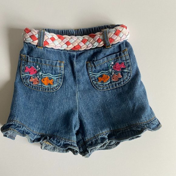 Baby Nass Chambray Embroidered Fish Ruffle Shorts 24 Months - Picture 4 of 8